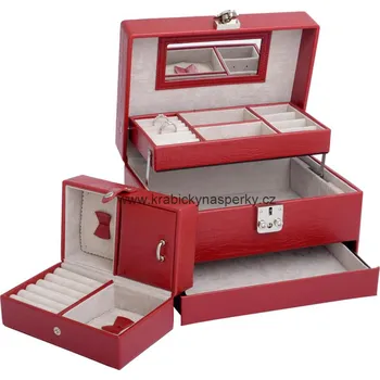 Šperkovnice Luxusní třípatrová červená šperkovnice SP-577/A7 (POŠTOVNÉ ZDARMA!)