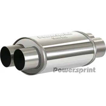 Výfuková trubka Powersprint koncový výfukový tlumič oválný dvojitý, vnější průměr příruby 2x63,5 mm, celková délka 570mm