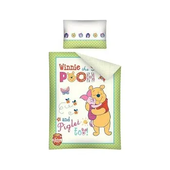 Povlečení Povlečení do postýlky Medvídek Pů 100x135 + 40x60 cm zelená-bílá