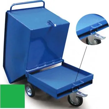 Odpadkový koš Výklopný vozík na špony, třísky 250 litrů, s kapsami pro stohovač, zelená