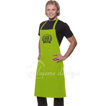 Kuchyňská zástěra NEJLEPŠÍ KUCHAŘ NA SVĚTĚ limetkově zelená bavlněná zástěra s laclem s potiskem