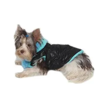 Obleček pro psa Marysa zimní vesta s kapucí rozepínací černo modrá 25 cm délka, 30 cm obvod