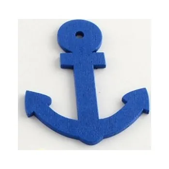 Korálek Dřevěný přívěsek kotva 60x50mm tmavě modrá