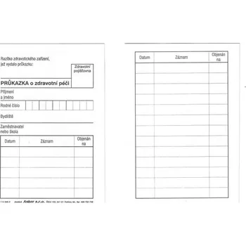 Tiskopis Průkazka o zdravotní péči 100 ks cena za: 100 ks