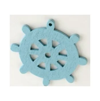 Korálek Dřevěný přívěsek kormidlo 62x62mm světle modré