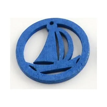 Korálek Dřevěný přívěsek loďka 25x25mm tmavě modrá