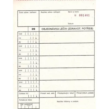 Tiskopis Objednávka léků a zdravotnického materiálu varianta: blok 25 x 3 listy nepropisovací
