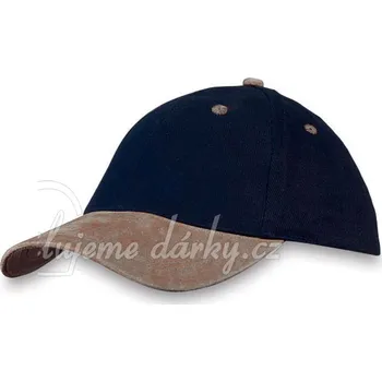 Čepice modrá šestidílná čepice s hnědým koženým kšiltem S