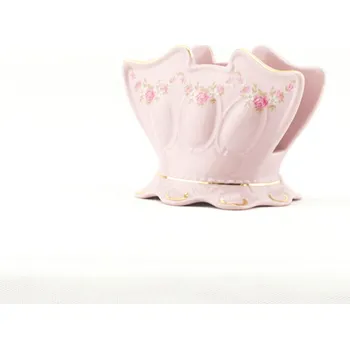 Stojánek na ubrousky 8,5 cm, růžový porcelán, kytičky, Leander