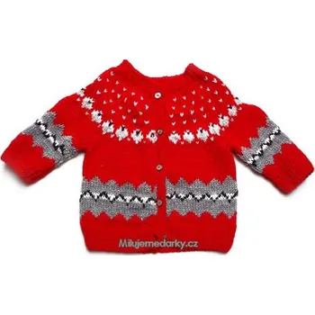 ručně pletený dětský červený svetr s norským vzorem - vel.62