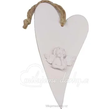 Party dekorace Dekorace bílé dřevěné srdce s andělem
