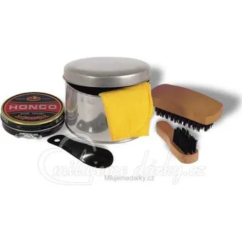 Přípravek pro údržbu obuvi Malá souprava na čištění obuvi ve stříbrném kulatém boxu