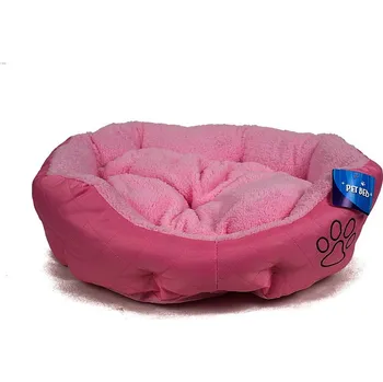 Pelíšek pro psa Růžový pelíšek pro psa - 45x40 cm (Oválný psí pelíšek v zajímavé barevné kombinace pro menší plemena. Je vyroben ze šusťákoviny a umělé kožešiny.)