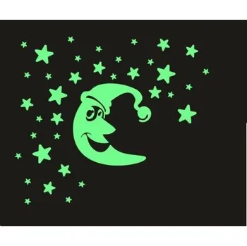 Samolepící dekorace Měsíc a hvězdičky svítící samolepka na zeď - M