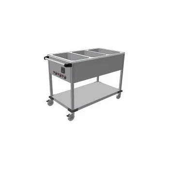 Výdejní nerezový vozík s ohřevem - nepojízdný,dělené vany 4xGN