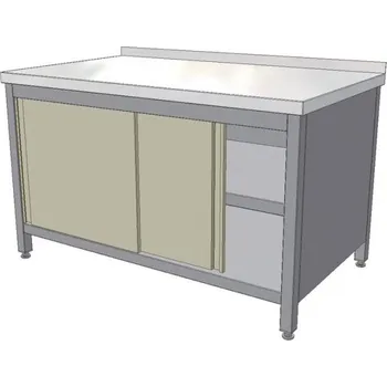 Dílenský stůl Nerezový pracovní stůl skříňový s posuvnými dvířky a policí 1300x700x850 mm (nerez potravinářský)