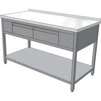 Dílenský stůl Pracovní nerezový stůl se dvěma zásuvkami (nerez pro potravinářské účely),1200x700x900mm