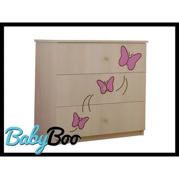Dětská skříň Komoda Motýlci - Růžová