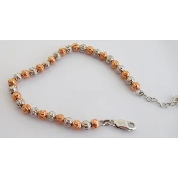 Souprava šperků Stříbrný náramek s kuličkami s růžovým zlacením 030646700001 17+3 cm