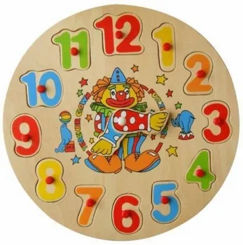Dřevěná hračka Studo Wood Vkládačka hodiny klaun, zajíc