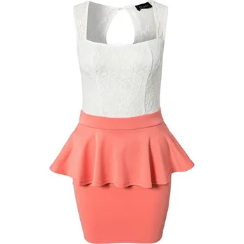 Dámské šaty LM moda A Peplum šaty meruňkové s krajkou OH716 Velikost: XS / 34 / 04 / 06