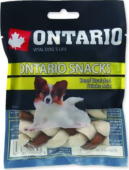Pamlsek pro psa Ontario Dog Snack Rawhide Braided Sticks Mix 7,5 cm 4 ks