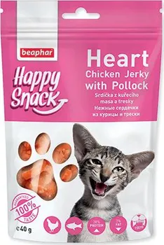 Pamlsek pro kočku Beaphar Happy Snack Cat Heart Chicken Jerky with Pollock 40 g