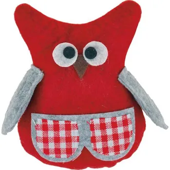 Velikonoční dekorace MFP sova filc 12 cm červená s kárem 1041879