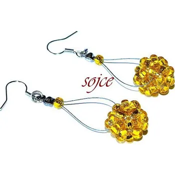 Náušnice Náušnice 1428 Šité žluté kuličky