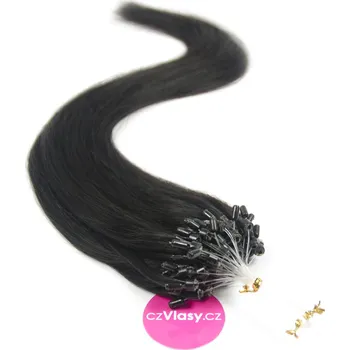 czVlasy.cz Indické vlasy na metodu micro-ring odstín 1A Délka: 40 cm, Hmotnost: 0,8 g/pramínek, REMY