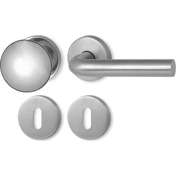 Dveřní kování Dveřní kování METAL TUBE MT 01 s koulí a rozetou (Dveřní klika METAL TUBE MT 01 s koulí a rozetou, z nerez oceli DIN 1.4301, s matným povrchem, vhodná pro interiér i exteriér, pro dozický (obyčejný) nebo cylindrický (fab) zámek.)