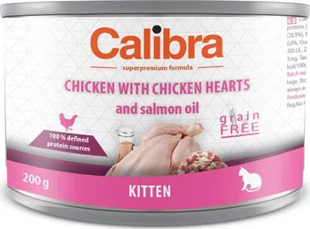 Krmivo pro kočku Calibra Cat Kitten konzerva Chicken/Chicken Hearts and Salmon Oil 200 g