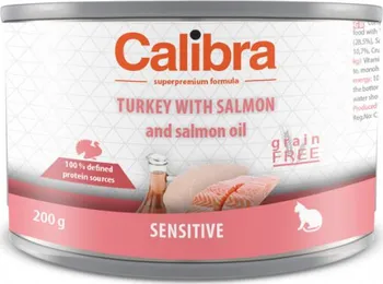 Krmivo pro kočku Calibra Cat Sensitive konzerva Turkey/Salmon and Salmon Oil 200 g