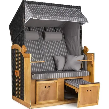 Zahradní pohovka Blumfeldt Hiddensee plážový koš XL šedo-bílé proužky