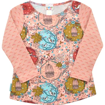 Dívčí oblečení růžové tričko s motivem ptáčků