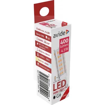 Žárovka LED žárovka G9 4.5W Avide, Vyzařovaná barva Teplá bílá