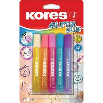 Kancelářské lepidlo Lepidlo Kores se třpytkami, 5 x 10,5 ml, pastelové barvy