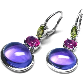 Prsten Klenoty Budín Ručně vyrobené náušnice z bílého zlata s ametysty, turmalíny a olivíny J-28688-1 (J-28688-18 - POŠTOVNÉ ZDARMA!!)