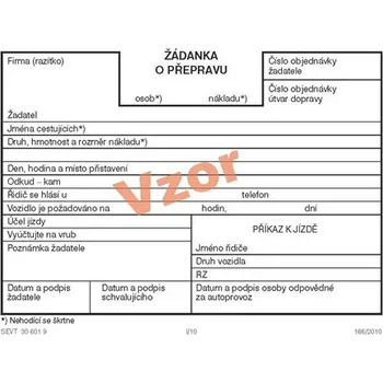 Tiskopis Tiskopis Žádanka o přepravu osob - nákladu, A6, 100 l. SEVT