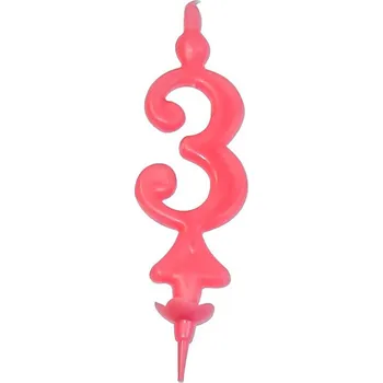 Dortová svíčka Svíčka se stojánkem číslice 3 v.11cm červená 1 ks/sáček