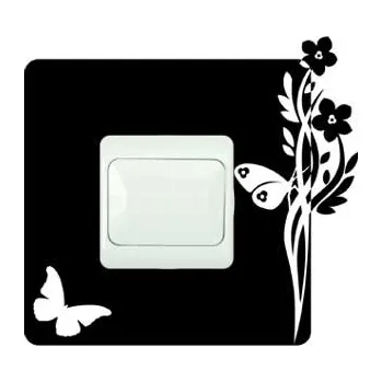 Samolepící dekorace Samolepka pod vypínač Květina s motýly (dekorace do bytu)