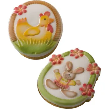 Vykrajovátko Vytlačovač-vykrajovátko plast a stencil (slepička a zajíc) 2+2 ks/sada