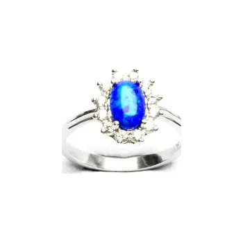Prsten Stříbrný prsten Kate, tmavě modrý syntetický opál, čiré zirkony, T 1480