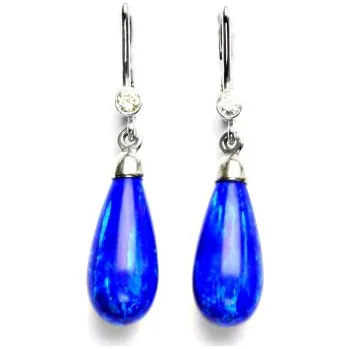 Náušnice Stříbrné náušnice, tmavě modrý syntetický opál, čirý zirkon, NK 28/41