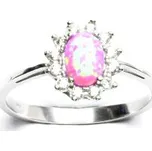 Zlatý prsten Kate, růžový syntetický opál, čiré zirkony, bílé i žluté zlato - T 1480