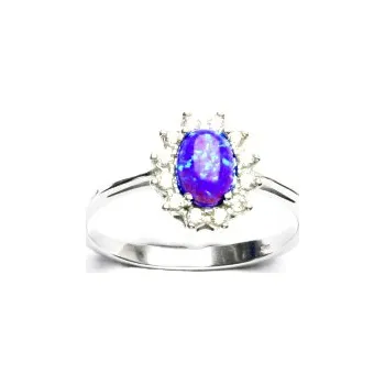 Prsten Stříbrný prsten Kate, fialový syntetický opál, čiré zirkony, T 1480