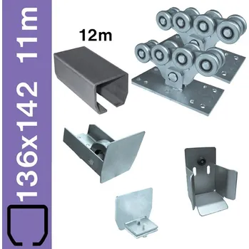 Pohon brány Sestava spodního vedení pro brány do 11m, Fe, 136x142 mm