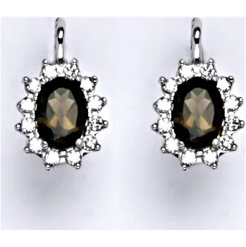 Drahý kámen Zlaté náušnice Kate, přírodní záhněda, bílé i žluté zlato, náušnice ze zlata, šperky se záhnědou, NK 1480