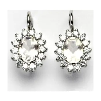 Náušnice Stříbrné náušnice, čiré zirkony, Kate, přírodní růženín, NK 1507