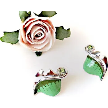 Náušnice Náušnice zelený smalt ve tvaru listu 2788 Zyta